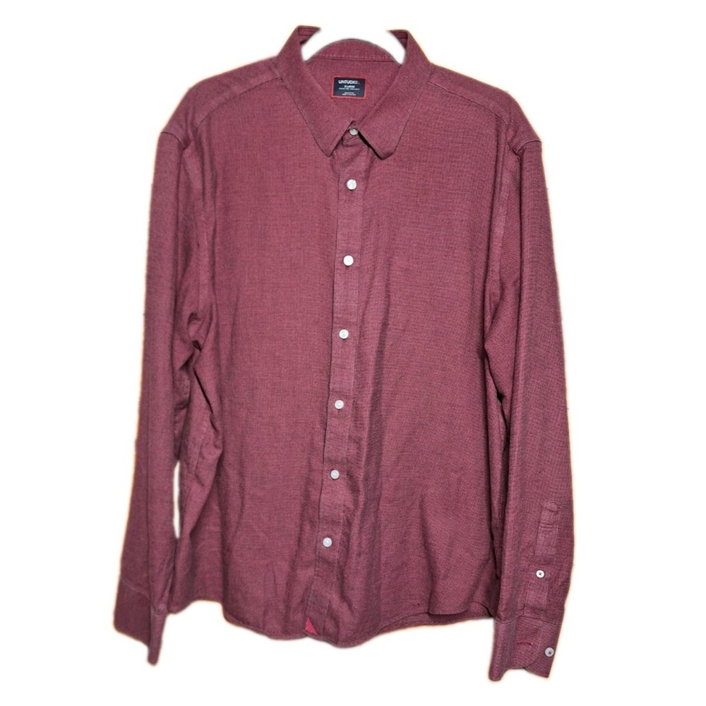UNTUCKit Veneto Shirt Men's Wrinkle Free Regular Fit Textured maroon long sleeve